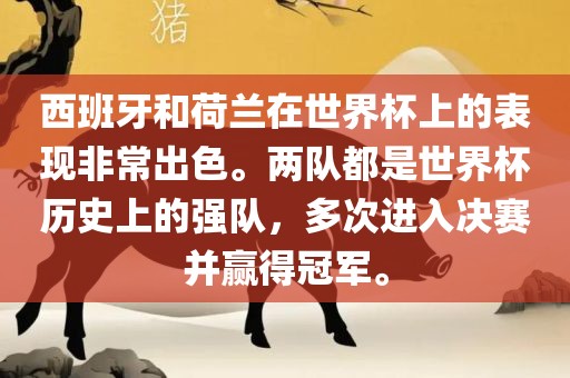 西班牙和荷兰在世界杯上的表现非常出色。两队都是世界杯历史上的强队，多次进入决赛并赢得冠军。