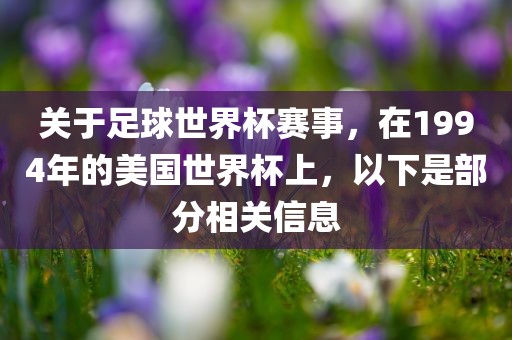 关于足球世界杯赛事，在1994年的美国世界杯上，以下是部分相关信息