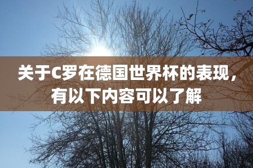 关于C罗在德国世界杯的表现，有以下内容可以了解