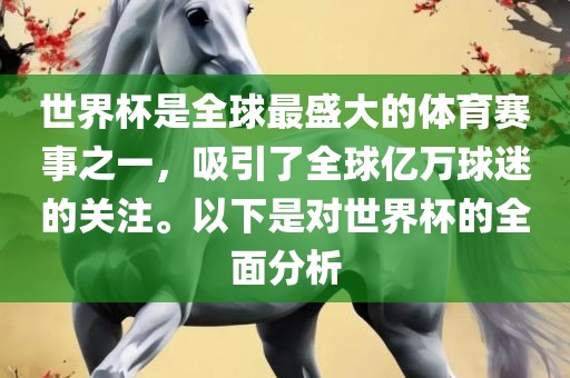 世界杯是全球最盛大的体育赛事之一，吸引了全球亿万球迷的关注。以下是对世界杯的全面分析